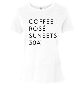 Ladies White & Black "Coffee Rosé Sunsets 30A™" Tee