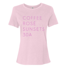 Load image into Gallery viewer, Ladies Pink "Coffee Rosé Sunsets 30A™" Tee