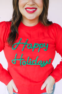 PRE-SEASON LAUNCH Happy Holidays Sweater in Red