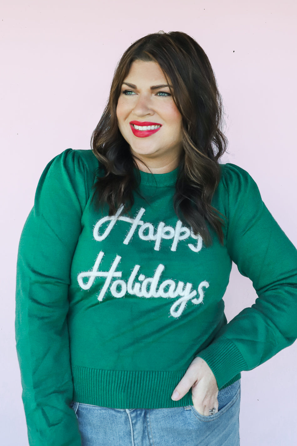 PRE-SEASON LAUNCH Happy Holidays Sweater in Green