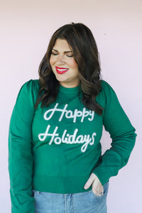 PRE-SEASON LAUNCH Happy Holidays Sweater in Green