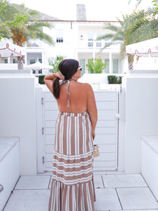 Josephine Stripe Maxi Dress in Tan