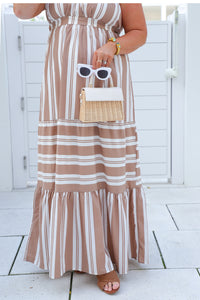 Josephine Stripe Maxi Dress in Tan