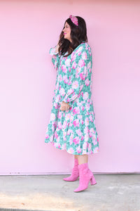 Parker Floral Dress in Green and Pink