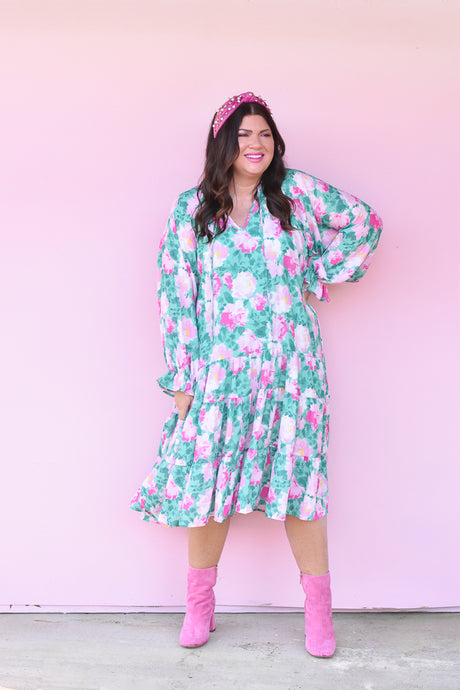 Parker Floral Dress in Green and Pink