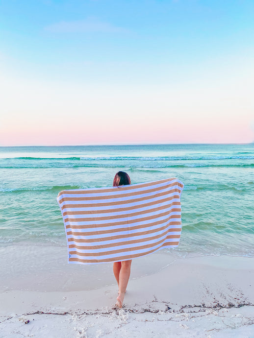 Tan Stripe Beach Towel
